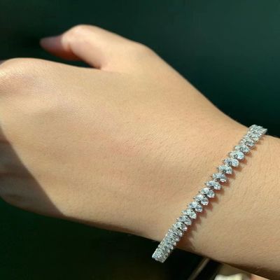 18K Customizable Tennis Bracelet with Lab Grown Diamond and Full Diamond Water Drop